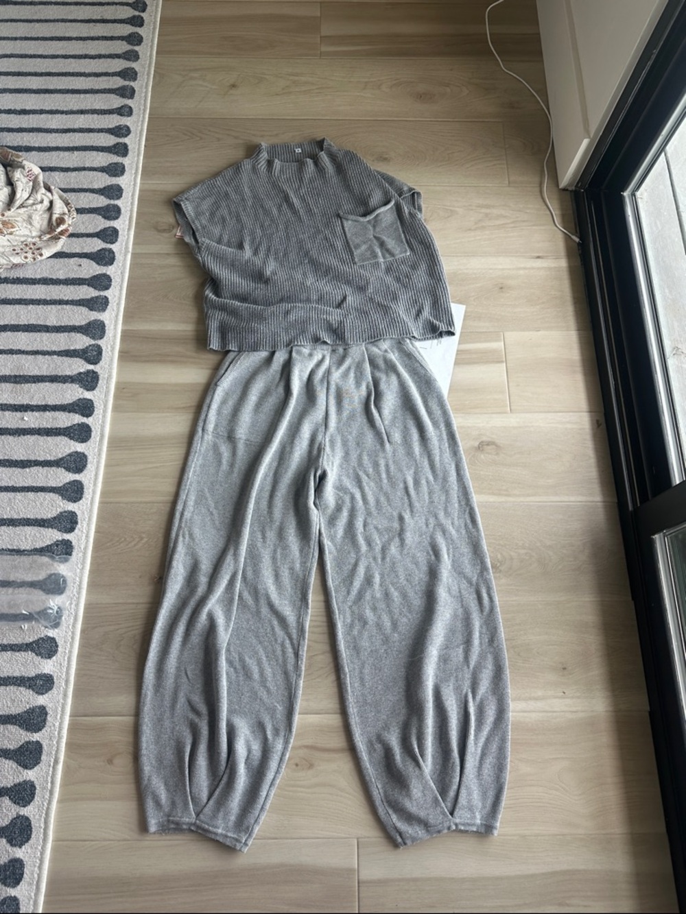 Amazon Gray Ribbed Knit Lounge Two-Piece Set